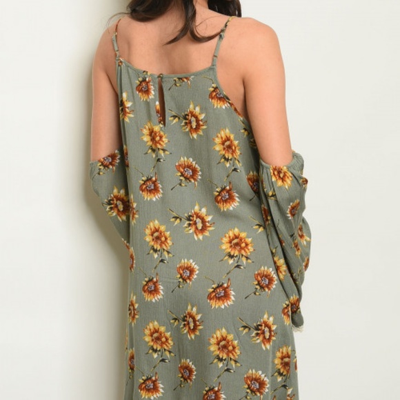 GIRLY & FLIRTY SUNFLOWER COLD SHOULDER DRESS - Picture 2 of 4